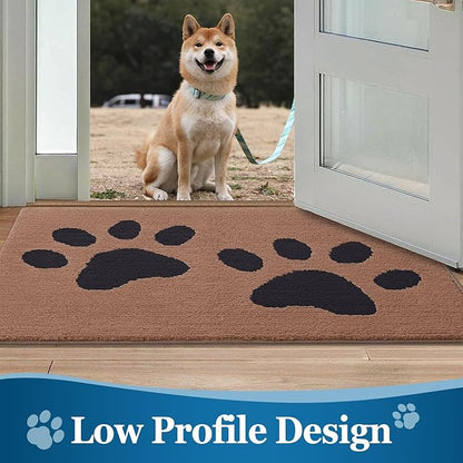 Buganda Dog Door Mat for Muddy Paws, Absorbent Dirt Trapper Washable Indoor Doormats, Non Slip Low-Profile Mud Mat for Dogs, Front Entrance Doormat for Inside Floor (48x30 Inches, Camel and Black)