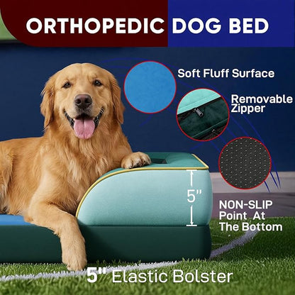 Comfort Expression Orthopedic Dog Bed for Large Dogs 36x27 Inch, Waterproof Egg Crate Foam Large Pet Bed with Removable Bolsters, Dog Couch with Washable Cover & Non-Slip Bottom, Seattle