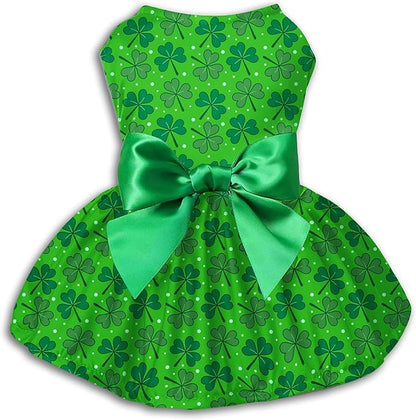St. Patrick's Day Dog Dress Custom Name Puppy Outfit with Clover Cute Pet Skirt for Small Dogs & Cats