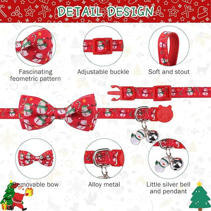 SCENEREAL Christmas Cat Collar Breakaway with Bell and Bowtie, 3 Pack Adjustable Cute Kitten Collars with Snowman, Gingerbread Man, Xmas Tree Pattern,Pet Collars for Girl Boy