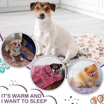 Hestya 4pcs Waterproof Dog Puppy Pads Soft Cat Blanket Dog Sleeping Mat Absorbent Pet Blanket Paw Pattern Warm Pads Fleece Puppy Potty Training Pads Reusable Food Bowl (30 x 21 inch)