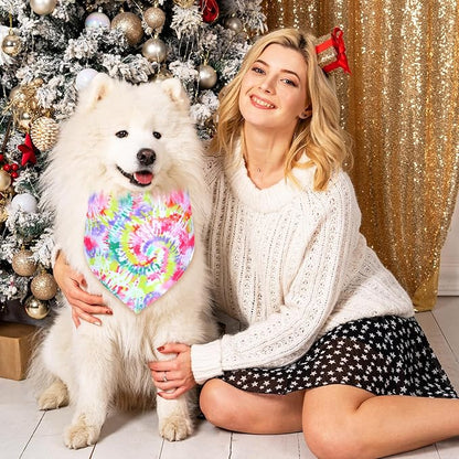 Silkfly 50 Pcs Summer Tie Dye Dog Bandanas Bulk Pet Scarf Grooming Salon Triangle Washable Dog Bib Kerchief for Large Pet Birthday Party(X-Large)