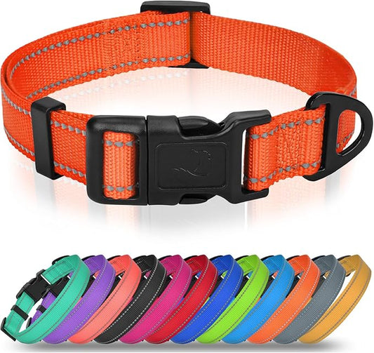 Joytale Reflective Dog Collar, Adjustable Nylon Pet Collar with Quick-Release Buckle for Medium Dogs, Orange, M