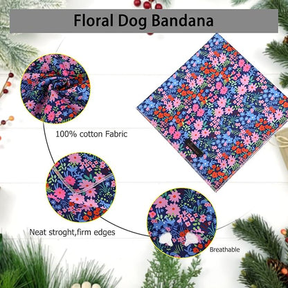 ARING PET Floral Dog Bandanas, Blue Pink Orange Flowers Pet Bandana Scarf Triangle Bibs for Puppy Small Medium Large Boy Girl Dogs Cats-S