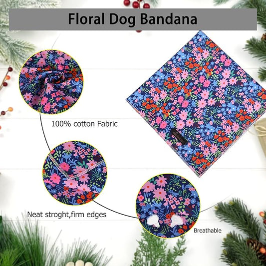ARING PET Floral Dog Bandanas, Blue Pink Orange Flowers Pet Bandana Scarf Triangle Bibs for Puppy Small Medium Large Boy Girl Dogs Cats-L