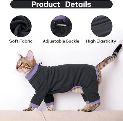 Pumyporeity Sticky Cat Clothes - Soft Cat Sweater for Hair Loss Prevention, Recovery Suit After Surgery, Black, XS