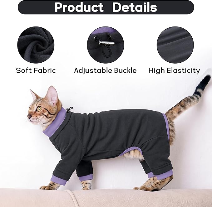 PUMYPOREITY Sticky Hair Cat Clothes, Prevent Hair Loss Cat Pajamas, Soft Cat Sweaters for Cats Only, Cat Hair Sticky Onesie, Cat Recovery Suit After Surgery, Black, S