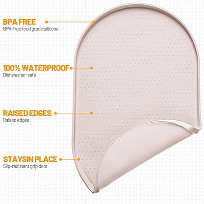 Hubulk 100% Waterproof Silicone Pet Feeding Mat with Raised Edge for Food and Water, Dog Bowl Mats, Cat Bowls Placemat with High Lip Protects Floor for Cats and Dogs (White Sand, 24" L x 16" W)