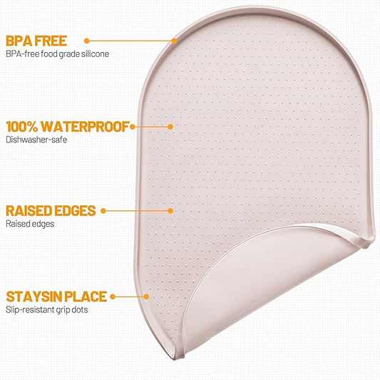 Hubulk 100% Waterproof Silicone Pet Feeding Mat with Raised Edge for Food and Water, Dog Bowl Mats, Cat Bowls Placemat with High Lip Protects Floor for Cats and Dogs (White Sand, 19" L x 12" W)