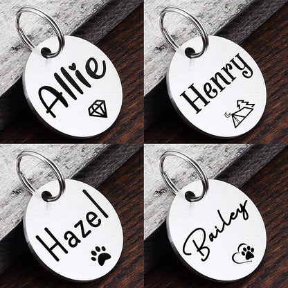 Ultra Joys Personalized Custom Dog ID Tag - Brushed Stainless Steel, Round, Silver, Small
