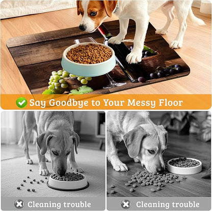 Pet Feeding Mat,Red Wine Absorbent Dog Cat Food Mat Grape Wood Dog Mat with Rubber Backing,Non-Slip Water Bowl Placemat,Pet Supplies 16" x 24"
