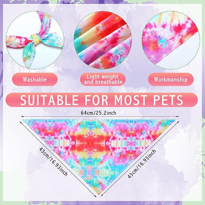 Silkfly 50 Pcs Summer Tie Dye Dog Bandanas Bulk Pet Scarf Grooming Salon Triangle Washable Dog Bib Kerchief for Large Pet Birthday Party(Large)