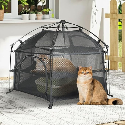 EighteenTek® Catio Outdoor Cat Enclosure 3-Tier Pop up Cat Tent Playpen | Portable Kitten Catio Tower | Pet Playpen Indoor/Outdoor Cats Enclosed | Play Tents for Patio Balcony Courtyard Camping