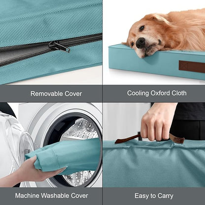 Outdoor Orthopedic Dog Bed, Waterproof Dog Bed for Large Dogs 36x27 Inch, Egg Crate Foam Pet Mat with Washable Removable Oxford Cooling Cover, Light Blue
