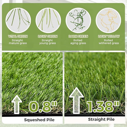 Artificial Grass Rug Indoor Outdoor, 7.7 x 8.7FT Faux Grass Turf with Drainage Holes, Realistic Artificial Lawn Rug Dog Pets Mat, Turf Carpet for Garden Lawn Landscape Balcony Patio Backyard Decor