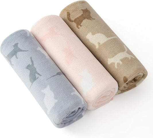 Bedsure 1 Pack 3 Pet Blankets, Super Soft Fluffy Premium Fleece Flannel Portable Throw Dog Blankets for Small Dogs, Printed Cat Puppy Blanket Pink/Grey/Brown Small(23x16 inch)