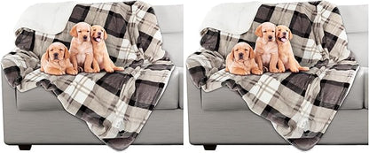 PETMAKER Pet Blanket - Reversible Waterproof Plaid Throw Protects Couch, Car, and Bed from Spills, Stains, or Fur - Dog and Cat Blankets (Gray) (Pack of 2)