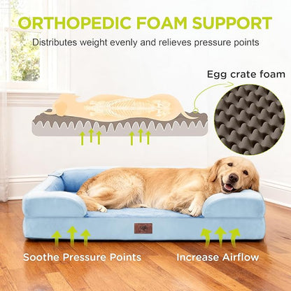 Extra Large Dog Bed, Orthopedic XL Washable Bed for Big Dog Waterproof Pet Couch Sofa Bolster with Removable Cover, Non-Slip Bottom, Tennis Ball Toy, 42x30