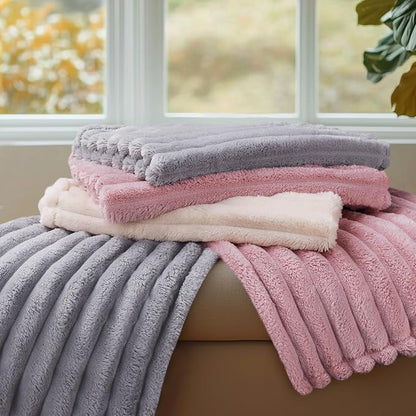 LINENLUX 1 Pack 3 Soft Fleece Dog Blanket for Pet Washable Warm Cat Puppy Fluffy Calming Flannel Grey Large