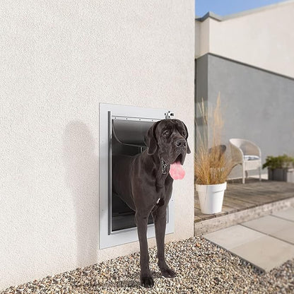 Baboni Pet Door for Wall,3-Flap,Steel Frame and Telescoping Tunnel, Aluminum Lock, Double Flap Dog Door and Cat Door, Strong and Durable (Pets Up to 100 Lb) -Large