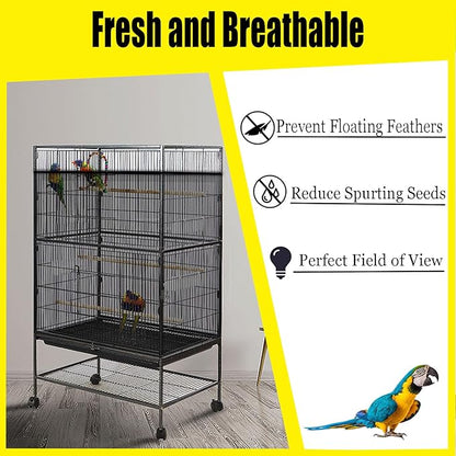 Bird Cage Seed Catcher Large Bird Cage Cover 118 * 31 inches Adjustable Net Cover,Black Nylon Mesh Birdcage Skirt Guard for Parrot Macaw Round Square Cages (1, Black, 118 * 31 inches)