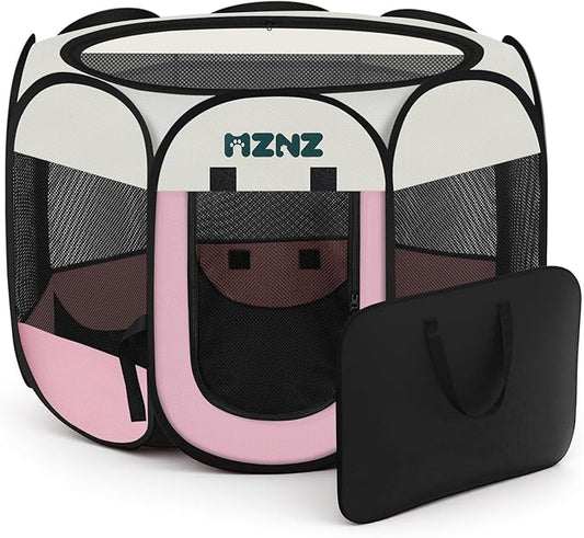 Dog Cat Playpen, Portable Puppy Pet Crate Indoor for Small Dogs Cats Rabbits, Foldable Dog Cage Enclosure for Outdoor, Pop Up Dogs Tent Kennel with Carrying Case, Pink