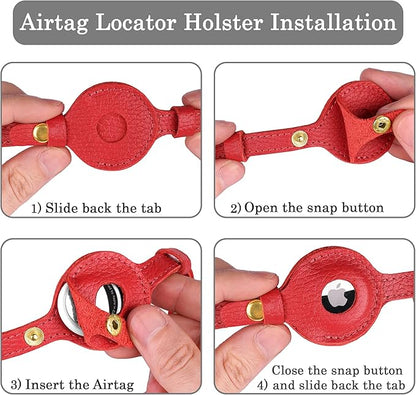 OOPSDOGGY Leather AirTag Cat Collar with Bell - Non Breakaway Kitten Collar with Apple Air Tag Holder - Lightweight GPS Pet Collars for Girl Boy Cats, Small Dogs, Puppies (Red)