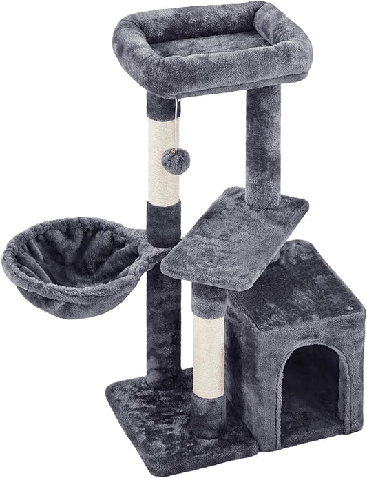 Topeakmart Cat Tree Cat Tower for Indoor Cats, 34.5in Cute Cat Tree Activity Center with Condo & Scratching Post, Multi-Level Cat Climbing Tower Play House w/Large Perch, Platform, Basket for Kitten