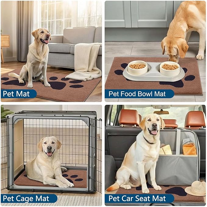 Buganda Dog Door Mat for Muddy Paws, Absorbent Dirt Trapper Washable Indoor Doormats, Non Slip Low-Profile Mud Mat for Dogs, Front Entrance Doormat for Inside Floor (40x32 Inches, Camel and Black)