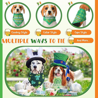 Chunful 50 Pcs St. Patrick's Day Dog Bandanas Bulk with Sayings Dog Bandanas Triangle Scarf Puppy Bibs Pet Costume Adjustable Cat Outfit Washable Bids Kerchief for Small Medium Pet