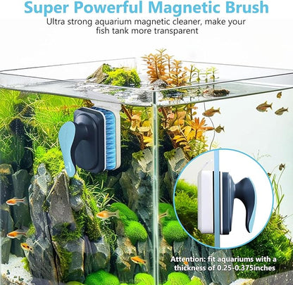 fishkeeper Aquarium Magnetic Glass Cleaner, Fish Tank Algae Magnet Cleaning Tool with Algae Scraper for Glass Aquariums Tank, Floating Scrubber Brush, 2 Detachable Scrapers, Medium