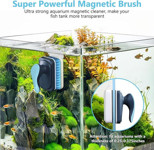fishkeeper Aquarium Magnetic Glass Cleaner, Fish Tank Algae Magnet Cleaning Tool with Algae Scraper for Glass Aquariums Tank, Floating Scrubber Brush, 2 Detachable Scrapers, Medium