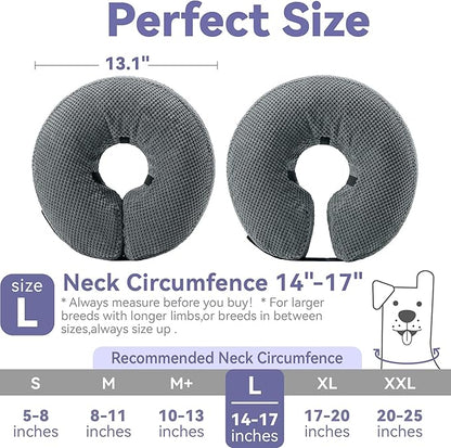 Soft Inflatable Dog Cone Collar Alternative After Surgery - Dog Neck Donut E Collar for Large Medium Small Dogs Cats Post Surgery - Recovery Collar to Stop Licking - Grey, L