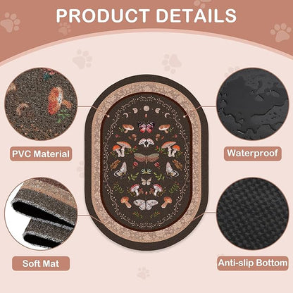 Bienbee Cat Litter Mat, 40" x 30" Jumbo Size Litter Box Mat Rug with Non-Slip Bottom, Urine and Water Proof, Easy to Clean Cat Supplies Essentials for Indoor Kitty Kitten Floor,Brown Mushrooms XL