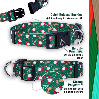 Native Pup Christmas Dog Collar- Winter Holiday Collars for Pets- Xmas Gift for Puppy- Santa, Reindeer, Snowman, Candy Cane, Red Green- Girl Boy- Small, Medium, Large Breeds (Santa & Reindeer, Small)