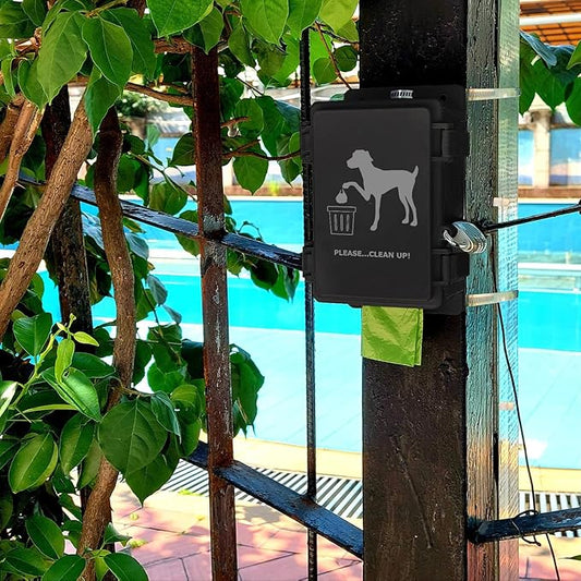 Dog Poop Bag Dispenser Wall Mounted Outside with Lock and 8 Small Rolls, Doggie Bag Holder For Backyard Post, Pole, Fence Mountable fits Home, Commercial Occasion(Black dispenser+8 rolls+lock)