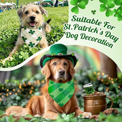 Weewooday 50 Pcs St Patricks Day Bandanas Bulk for Dogs Adjustable Irish Shamrocks Clover Green Plaid Triangle Soft Bibs Puppy Bandana for Small Medium Large Cat Pet Costume(31.5 x 21.7 X21.7 Inch)