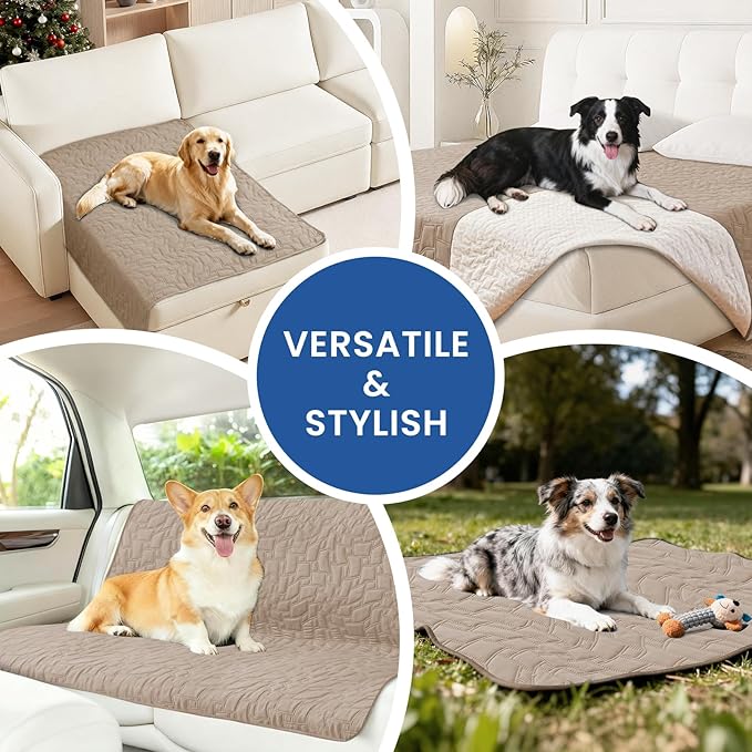 Waterproof Dog Bed Cover Pet Blanket, Soft Couch Cover for Dogs Washable, Non-Slip Dog Blanket Protect Furniture Couch Sofa Car for Puppy Large Dogs Cat (82x102 Inch, Khaki)