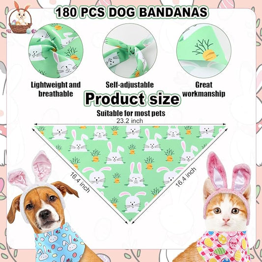 Aliceset 180 Pcs Easter Dog Bandana Bulk Spring Bandanas for Dog Cute Pet Scarf Bibs Soft Triangle Scarf Bunny Neckerchief Holiday Costume for Boy and Girl, Small and Medium Pet