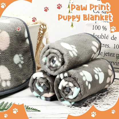 Tatuo 4 Pcs Dog Blanket for Pet Cat Blankets Indoor Puppy Teething Stuff Toys Paw Print Fleece Soft Blanket Sleep Mat for Guinea Pig Cage(Dark Gray,Small(24 x 16 Inch),Square)