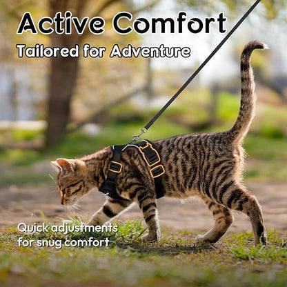 Dooradar Cat Harness and Leash Set, Escape Proof Safe Adjustable Kitten Vest Harnesses for Walking, Easy Control Soft Breathable Mesh Jacket with Reflective Strips for Cats, Black, M