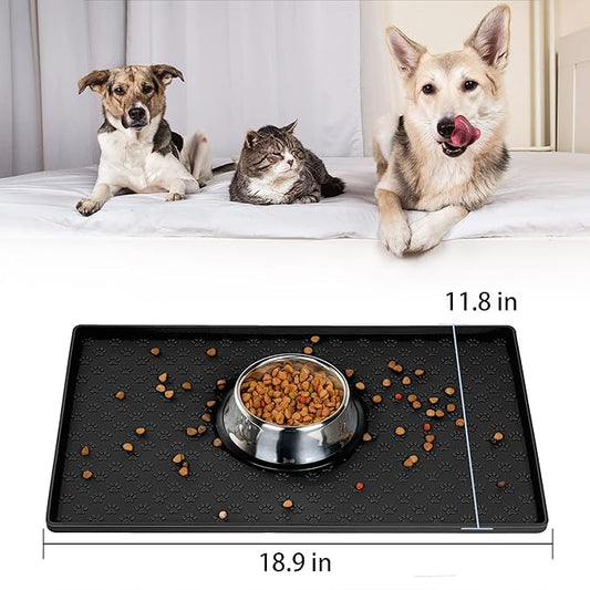 Dog Cat Pet Food Mat for Floor Dog Feeding Bowl Mat for Food and Water Raised Edges Dog Cat Mat for Food and Water Prevent Spill on Floor Waterproof Slip Rubber Mat for Dog Bowls