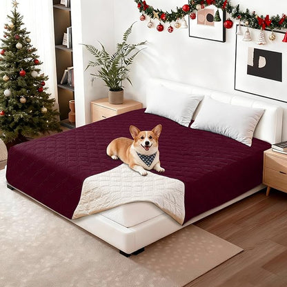 Waterproof Couch Covers for Pets, Waterproof Dog Bed Cover, Anti-Slip Soft Dog Blankets, Couch Cover for Dogs Washable, Pet Blanket for Puppy Large Dogs Cat Christmas (82x102 Inch, Burgundy)