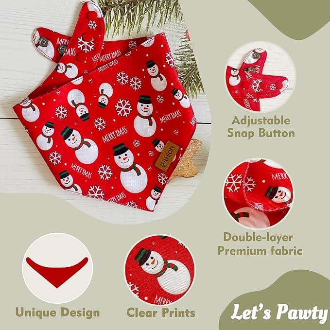 Christmas Dog Bandanas with Snap Button - 2 Pack Reversible Santa Claus Dog Scarf for Boy & Girl, Dog, Christmas Tree Holiday Bandana for Medium and Large Dogs (Large)