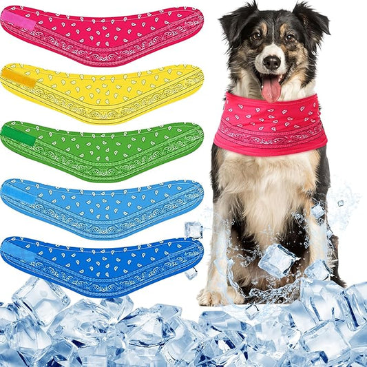 Talltalk 5 Pieces Dog Cooling Bandanas Neck Wraps Ice Scarf Pet Dog Cooling Collar Hunting Training Hiking Camping Accessories for Summer(Paisley,L)