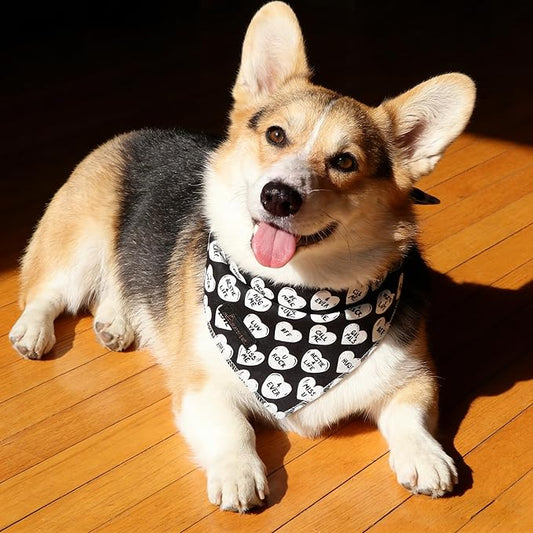 ARING PET Valentine's Day Dog Bandana, Cute Black White Pet Bandanas Scarf Triangle Bibs Handkerchief for Puppy Small Medium Large Boy Girl Dogs-L
