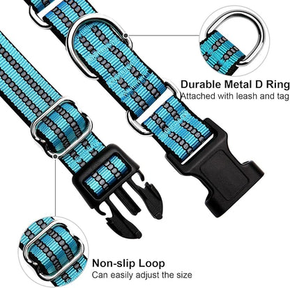 Martingale Dog Collar, Adjustable Nylon Reflective Collar with Buckle No Pull Dog Collar for Small Medium Large Dogs（Blue L