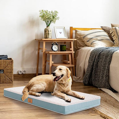 Extra Large Waterproof Dog Bed, Jumbo Orthopedic Dog Beds with Removable Washable Cover for Large Dogs, Pet Bed Mat Egg-Crate Foam, 3XL(47.5"X29"X4"), Blue