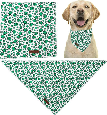 St. Patrick's Dog Bandana, UP URARA PUP Shamrock Triangle Bid Scarf for Medium Large Dogs, Cotton Kerchief for Girl Boy Puppies, Cute Spring Green Bandana,S