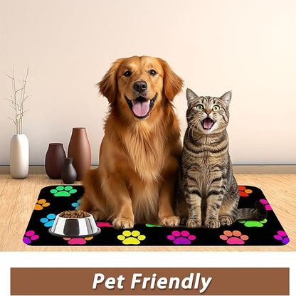 Cat Gradient Paw Print Dog Food Mat for Floors,Absorbent Pet Food and Water Bowl Mats,Non-Slip Pet Feeding Mat,Pet Supplies 16" x 24"